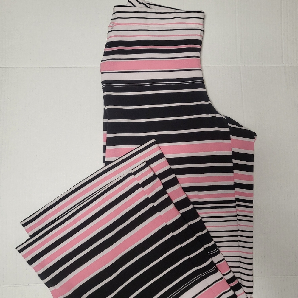 New York & Company Women's Pants Size M Black/Pink & White Striped Wide Leg